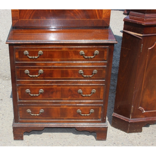 90 - 2 antique style mahogany cabinets, a glazed display cabinet and a fall front bureau or writing desk,... 