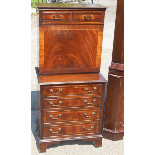 90 - 2 antique style mahogany cabinets, a glazed display cabinet and a fall front bureau or writing desk,... 