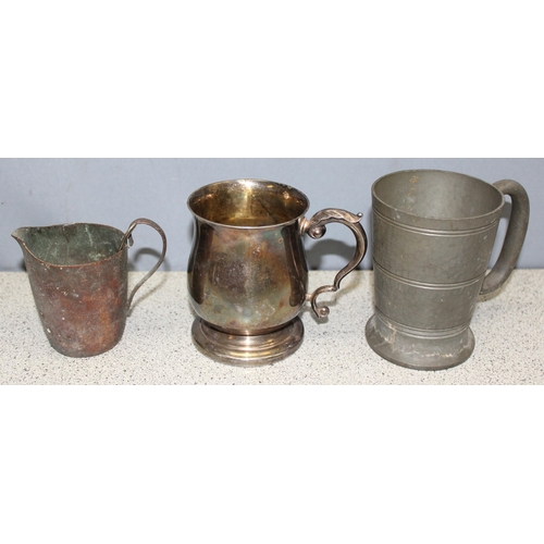 1035 - Assorted items to incl a hand hammered pewter tankard, Mappin & Webb silver-plated mug, letter opene... 