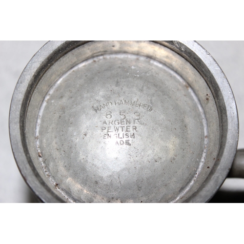 1035 - Assorted items to incl a hand hammered pewter tankard, Mappin & Webb silver-plated mug, letter opene... 