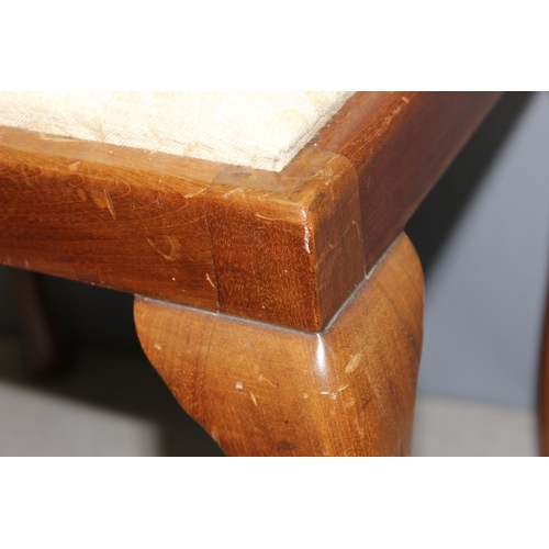 116 - Early 20th century mahogany rectangular stool standing on cabriole feet with drop in recently uphols... 