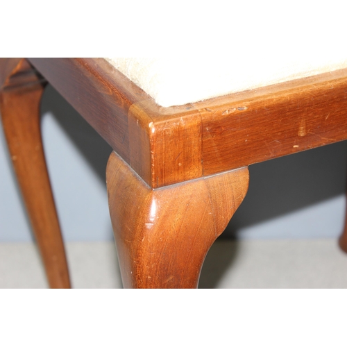 116 - Early 20th century mahogany rectangular stool standing on cabriole feet with drop in recently uphols... 