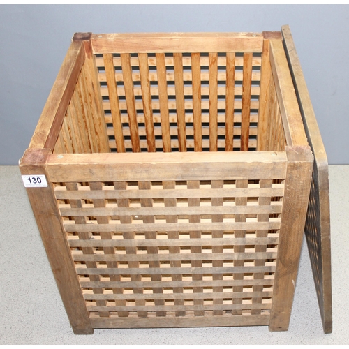 130 - Wooden laundry box and adjustable engineers' or potters style stool, largest approx 47 x 47 x 50cm