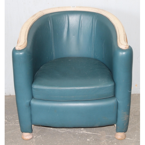 132 - A retro style blue leather and canvas tub chair