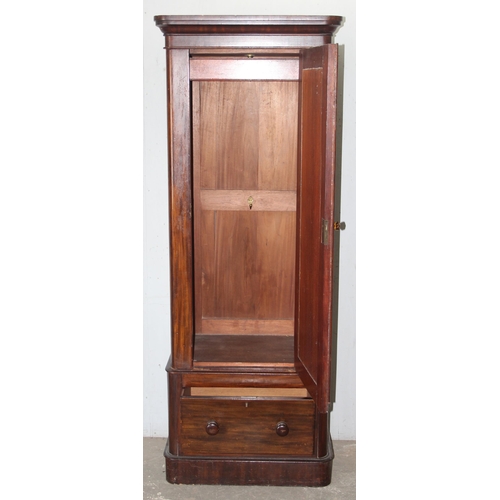 138 - An antique mahogany wardrobe by W. Obitts, with mirrored door and of unusual slim form, approx 76cm ... 