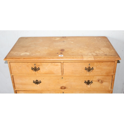 139 - A Victorian pine 2 over 3 chest of drawers with brass handles, approx 100cm wide x 48cm deep x 92cm ... 