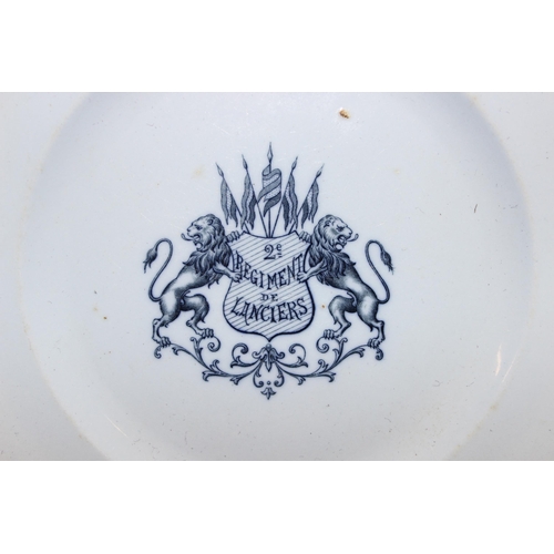 1418 - A rare 19th century lancers pottery plate, marked with crest for 