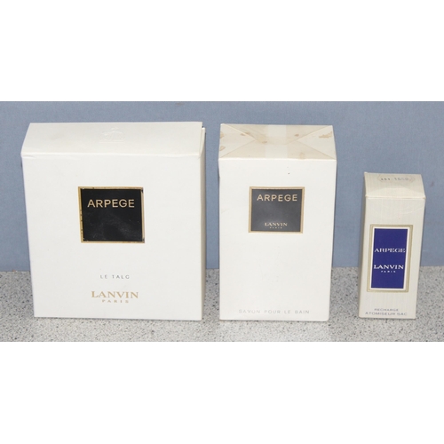 1655 - Eau Arpege Lanvin Paris, 3 boxed items to inc an atomiser with some contents, le talc and Savon