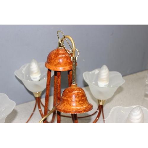 250 - 5-bulb chandelier with frosted glass shades, approx 56cm including fixing