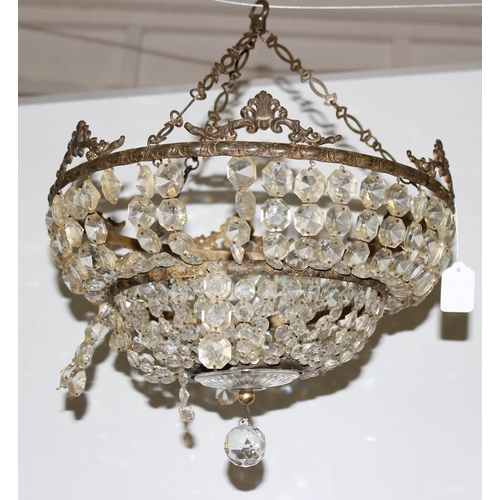 252 - Antique crystal glass chandelier, approx 40cm diam