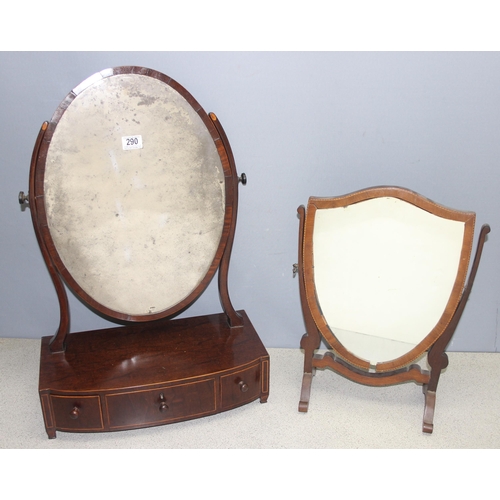 290 - 2 antique mahogany framed table top mirrors, largest approx 46cm W x 68cm H