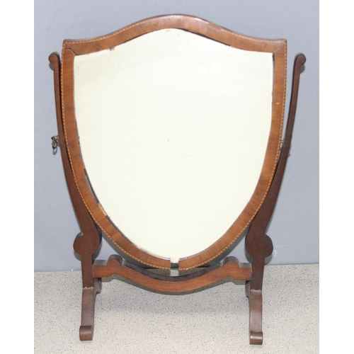 290 - 2 antique mahogany framed table top mirrors, largest approx 46cm W x 68cm H