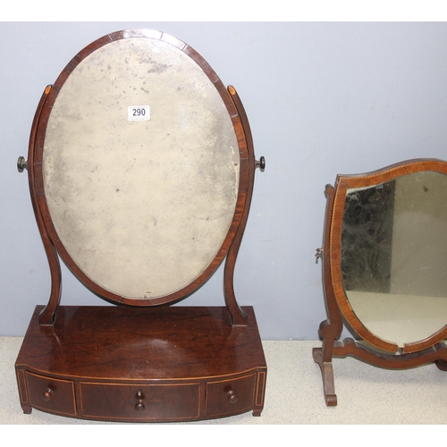 290 - 2 antique mahogany framed table top mirrors, largest approx 46cm W x 68cm H