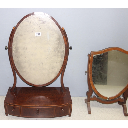 290 - 2 antique mahogany framed table top mirrors, largest approx 46cm W x 68cm H