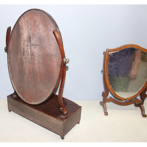 290 - 2 antique mahogany framed table top mirrors, largest approx 46cm W x 68cm H