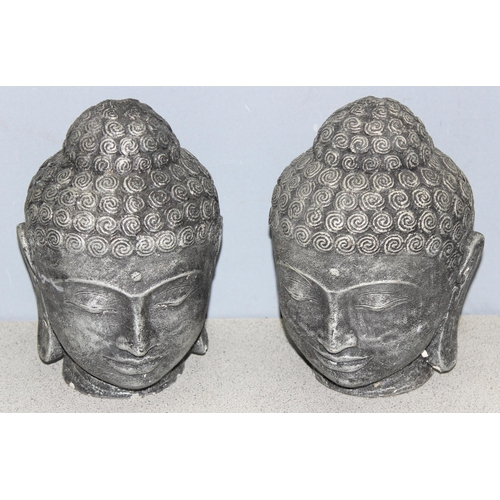 307 - 2 concrete garden Buddha head ornaments, approx 28cm H