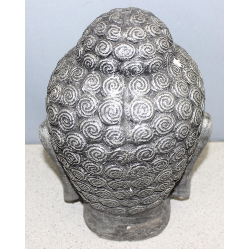 307 - 2 concrete garden Buddha head ornaments, approx 28cm H