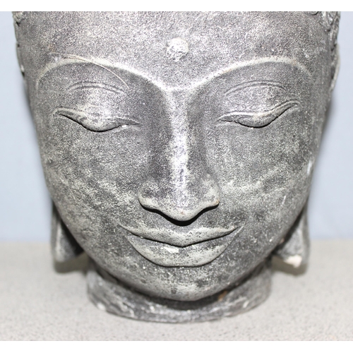 307 - 2 concrete garden Buddha head ornaments, approx 28cm H