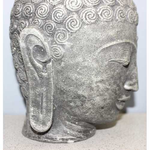 307 - 2 concrete garden Buddha head ornaments, approx 28cm H