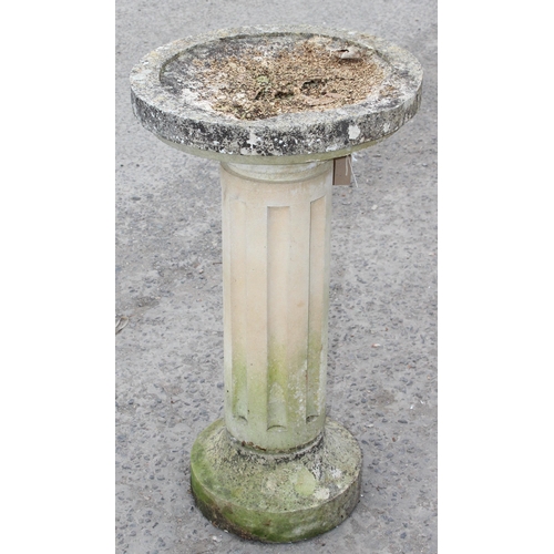 319 - 3 piece weathered concrete bird bath with pillar design, approx 50cm W x 90cm H