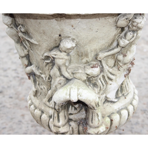 327 - A matched pair of cast concrete garden urns with moulded classical design, approx 40cm W x 57cm H