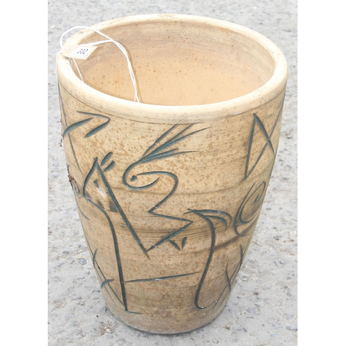 332 - Large pottery garden pot with contemporary tribal design, approx 55cm H x 40cm W