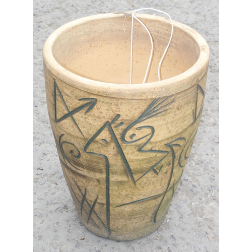 332 - Large pottery garden pot with contemporary tribal design, approx 55cm H x 40cm W