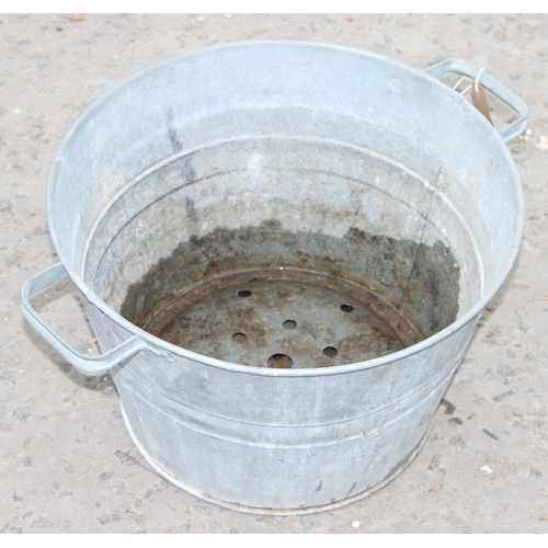 343 - Galvanized bucket, plastic bird bath and a vintage glazed shallow sink, bird bath approx 70cm H x 55... 