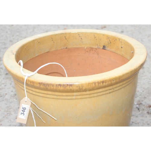 346 - Large oat coloured glazed garden pot, approx 46cm W x 33cm H