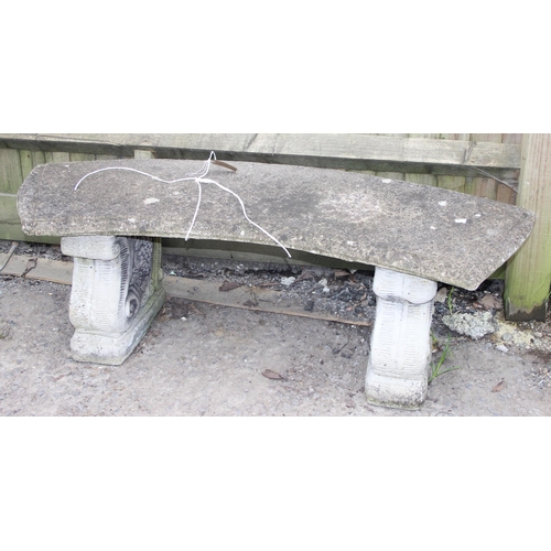 352 - 3 piece curved design concrete garden bench with grape design supports, approx 120cm W x 40cm D x 40... 