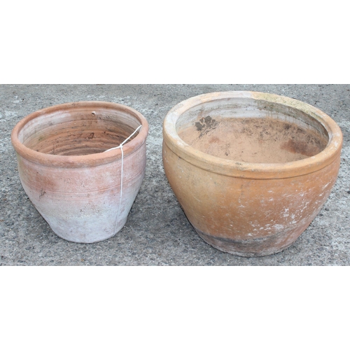 361 - 2 large terracotta garden pots, largest approx 47cm W x 33cm H