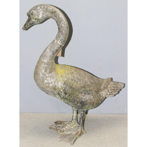 365 - A vintage weathered cast metal model of a mute swan, approx 60cm tall