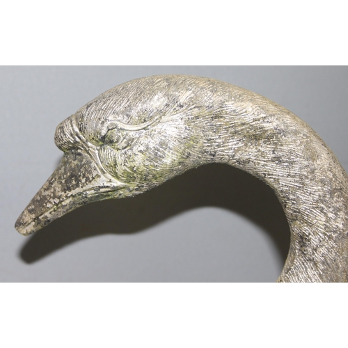 365 - A vintage weathered cast metal model of a mute swan, approx 60cm tall