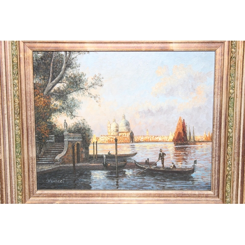 450 - Vincci (XX): Original oil painting of a view of Santa Maria della Salute, Venice, in impressive fram... 