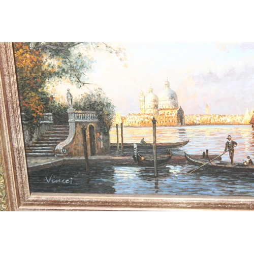 450 - Vincci (XX): Original oil painting of a view of Santa Maria della Salute, Venice, in impressive fram... 