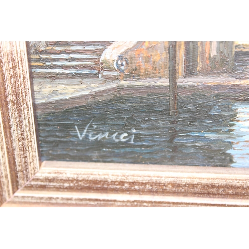 450 - Vincci (XX): Original oil painting of a view of Santa Maria della Salute, Venice, in impressive fram... 