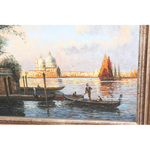 450 - Vincci (XX): Original oil painting of a view of Santa Maria della Salute, Venice, in impressive fram... 