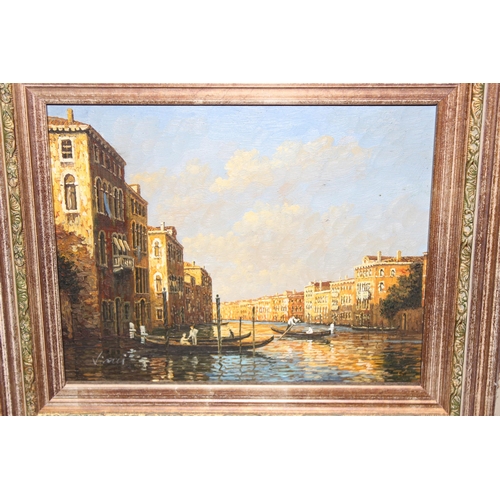 451 - Vincci (XX): Original oil painting of a view of a Venetian scene, possibly The Grand Canal, in impre... 