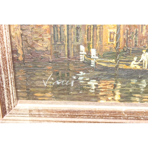 451 - Vincci (XX): Original oil painting of a view of a Venetian scene, possibly The Grand Canal, in impre... 