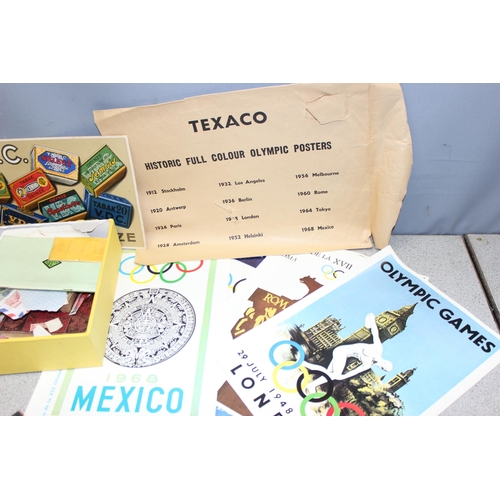 512 - Qty of various stamps and other ephemera to include Texaco historic full colour Olympic posters