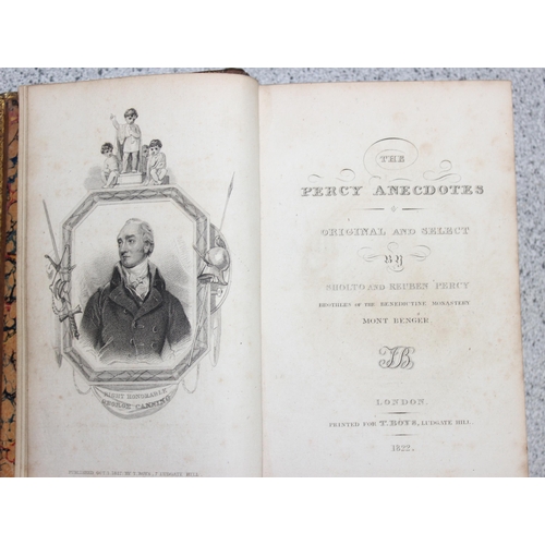 523 - 6 assorted antique books to include - 4 volumes of The Percy Anecdotes, Printed For T. Boys, Ludgate... 