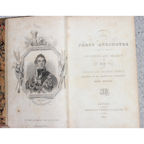 523 - 6 assorted antique books to include - 4 volumes of The Percy Anecdotes, Printed For T. Boys, Ludgate... 