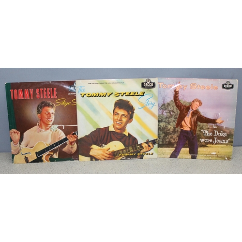 607 - 3 x 10 inch vintage Tommy Steele Decca vinyl records, to incl The Tommy Steele Story, The Duke Wore ... 