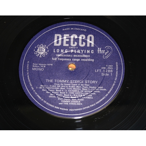 607 - 3 x 10 inch vintage Tommy Steele Decca vinyl records, to incl The Tommy Steele Story, The Duke Wore ... 