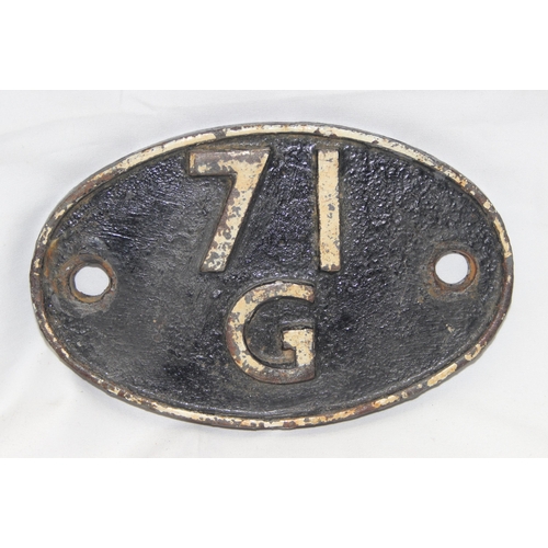 703 - An extremely rare cast iron Shedplate 71G Bath Green Park 1948 to February 1958 then Weymouth Februa... 