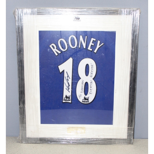 709 - Signed Wayne Rooney Everton No. 18 football shirt in frame, signed 'To Damian'