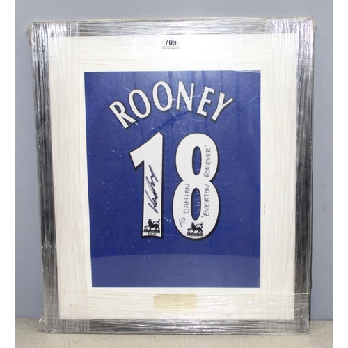 709 - Signed Wayne Rooney Everton No. 18 football shirt in frame, signed 'To Damian'