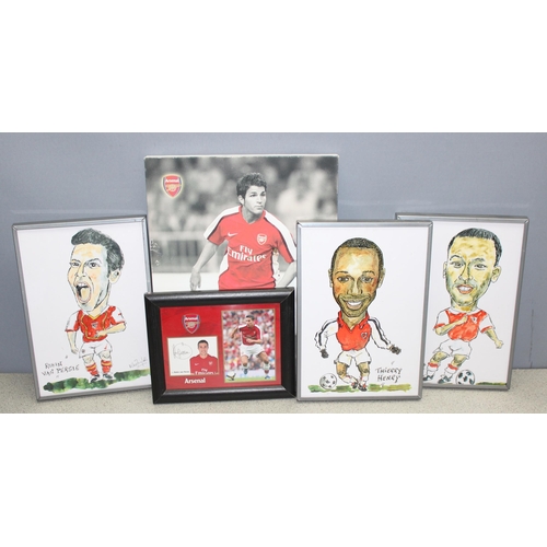 710 - Assorted memorabilia items for the Arsenal football team, incl caricatures in frames