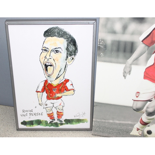 710 - Assorted memorabilia items for the Arsenal football team, incl caricatures in frames