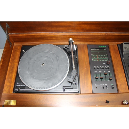 753 - Vintage Dynatron music centre, model GC 1010 PW with integrated Garrard 35SB turntable, approx 97cm ... 